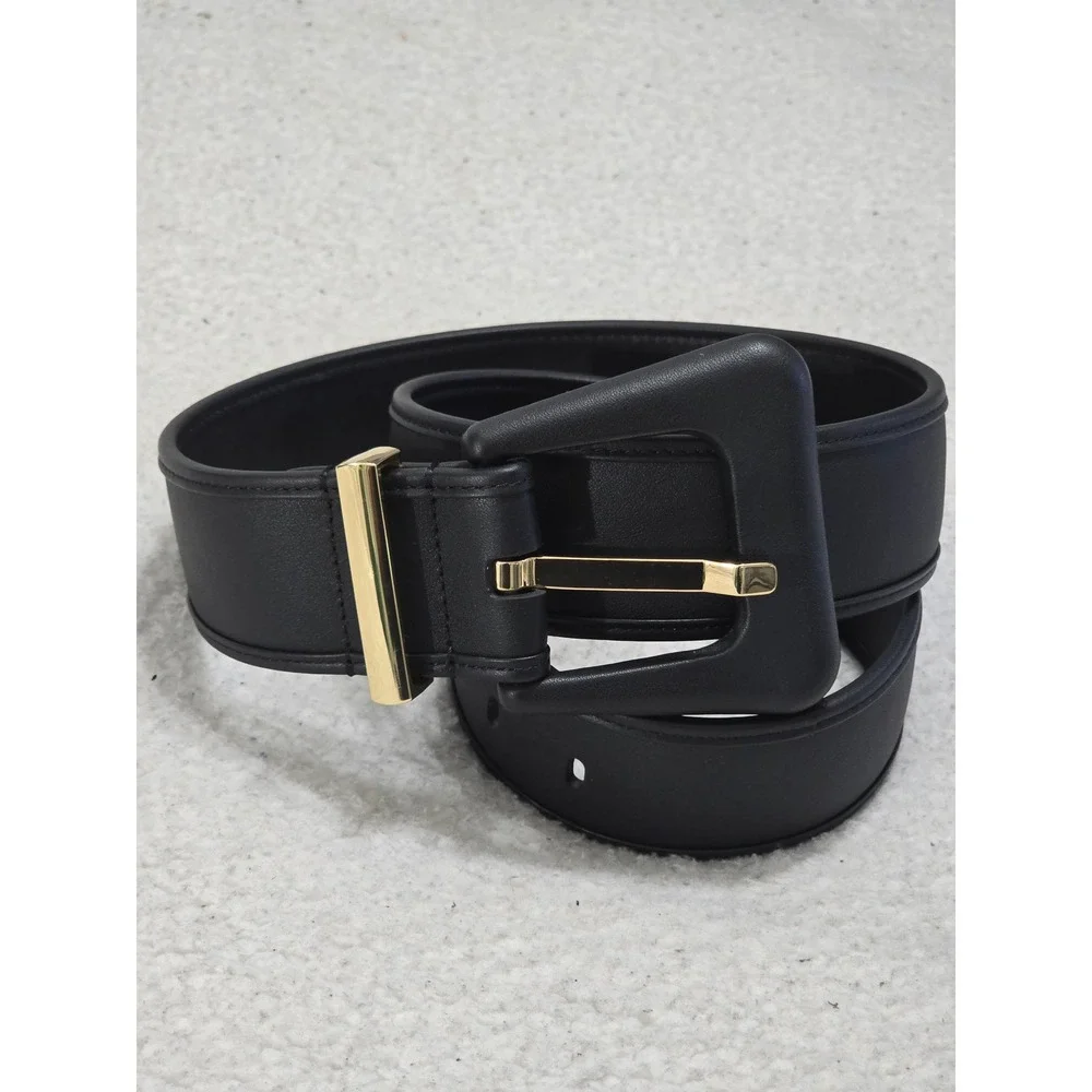 Cabi Black Genuine Leather Wide Waist Belt Gold Buckle Size Large 4803